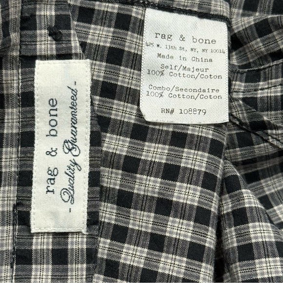 Rag & Bone Sz L Shirt Men’s Black & White Plaid Button Down Cotton Classic - Picture 5 of 6